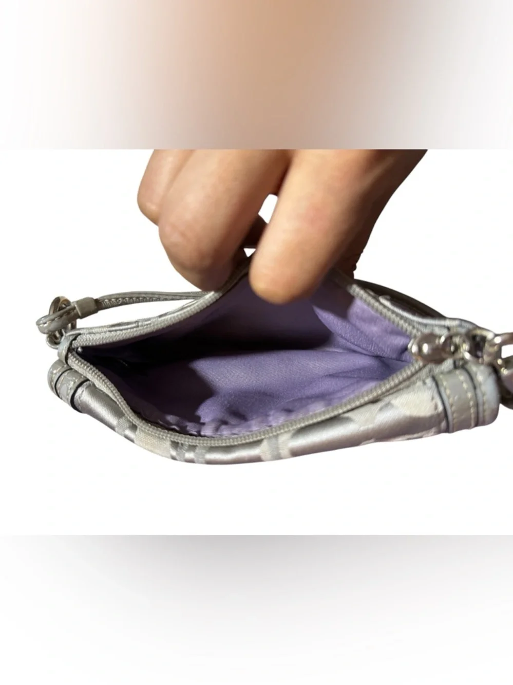 Coach Legacy Signature Optic Turnlock Flap Wristlet, Gray/Silver/Lavender - Picture 10 of 11